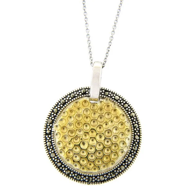 dainty initial necklace -Dolce Giavonna Sterling Silver Two-tone Marcasite Medallion Necklace