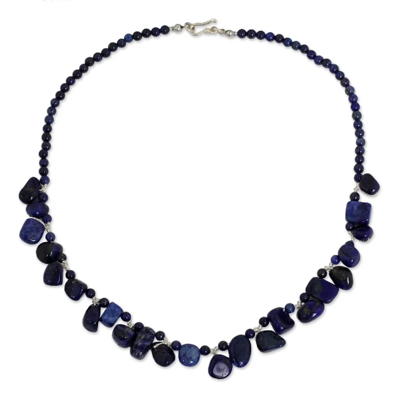 gemstone choker necklace -Handmade Silver 'Bold in Blue' Lapis Lazuli Necklace (Thailand)