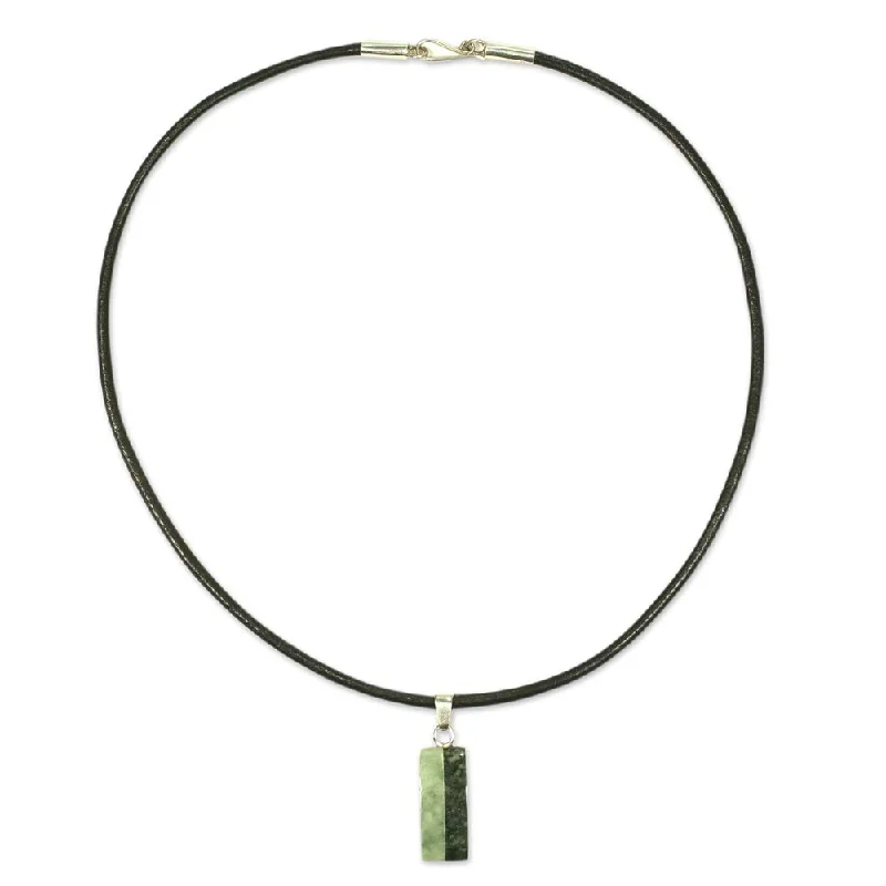 statement pendant necklace -Handmade Sterling Silver Leather Life Jade Necklace (Guatemala)