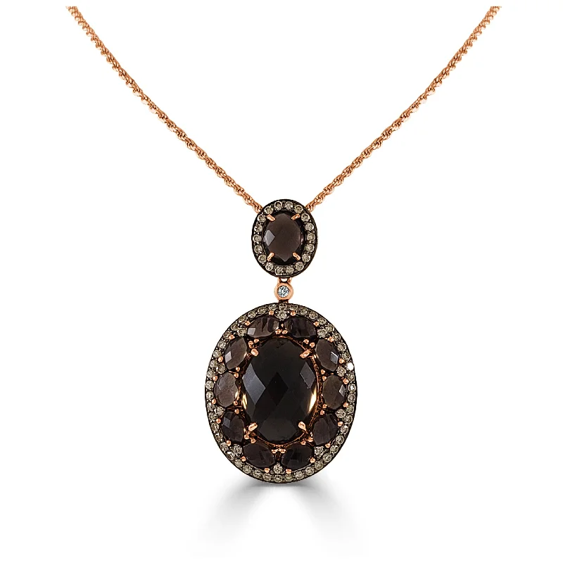 engraving necklace with name -Joelle 14K Rose Gold 1.2 ct Brown Diamond & 16 ct Smoky Quartz Pendant Necklace