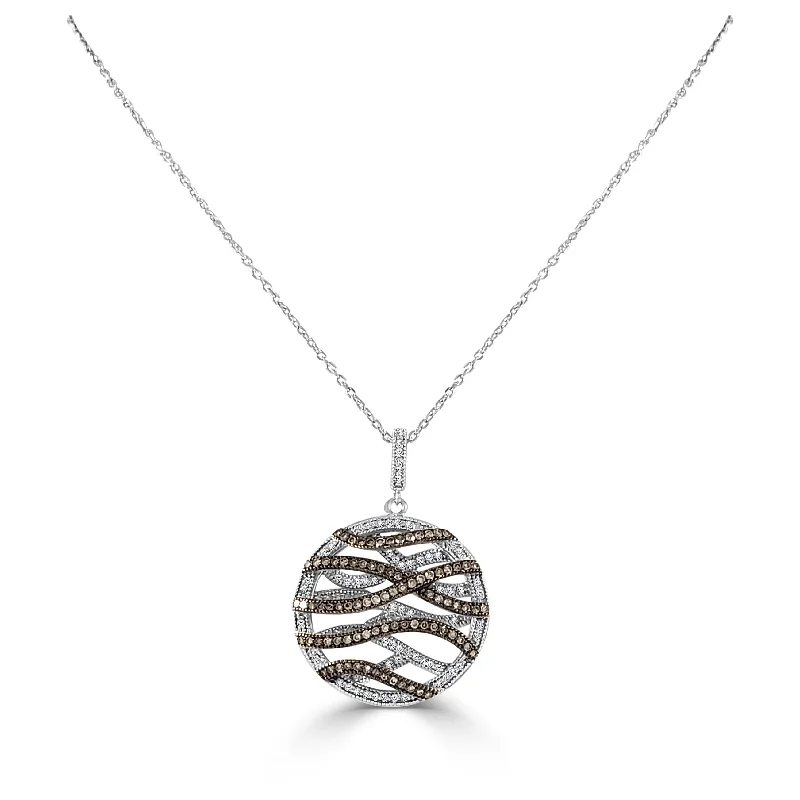 simple silver chain pendant -Joelle Champaign & White Diamond Circle Necklace 14K White Gold on a 16-inch Chain