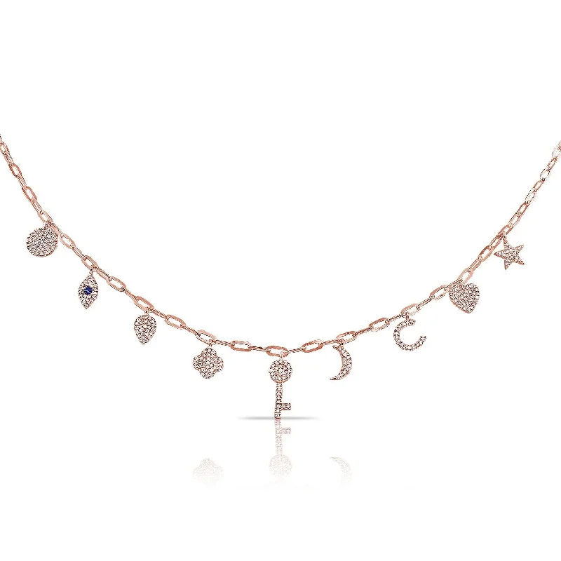 handmade silver necklace -Joelle Charm Diamond Necklace 14K Rose Gold 1/2 ct