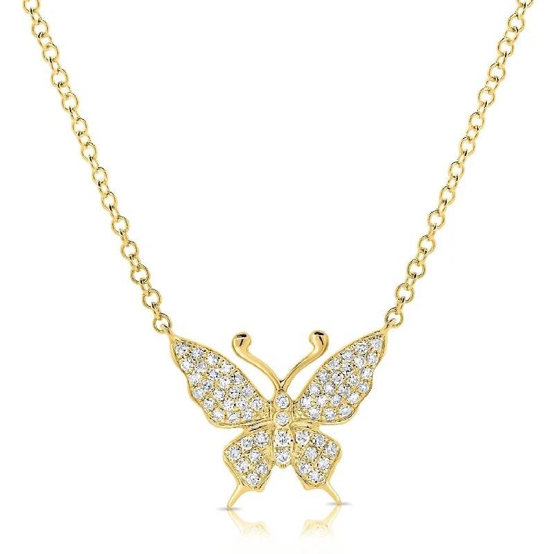 vintage pendant necklace gold -Joelle Diamond Butterfly Pendant 14K Yellow Gold Necklace - 0.16 ct TDW Necklace