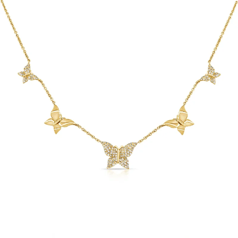 pearl and gold pendant necklace -Joelle Diamond Butterfly Station Necklace 3/8 CTTW 14K Yellow Gold