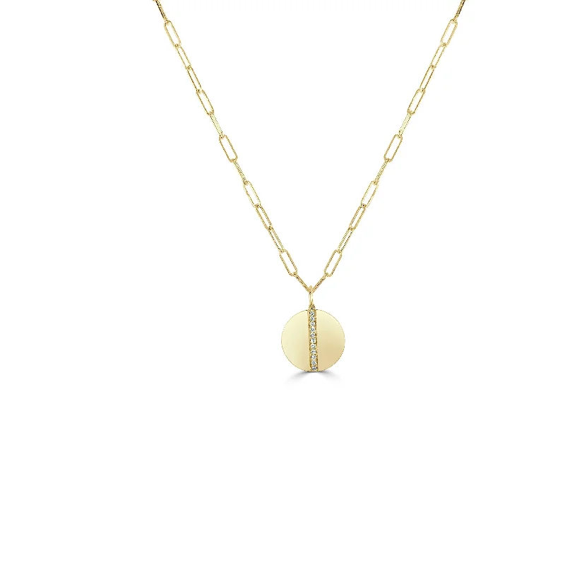 minimalist letter pendant necklace -Joelle Diamond Circle Charm Link Chain 14K Gold Necklace 7/8 ct TDW