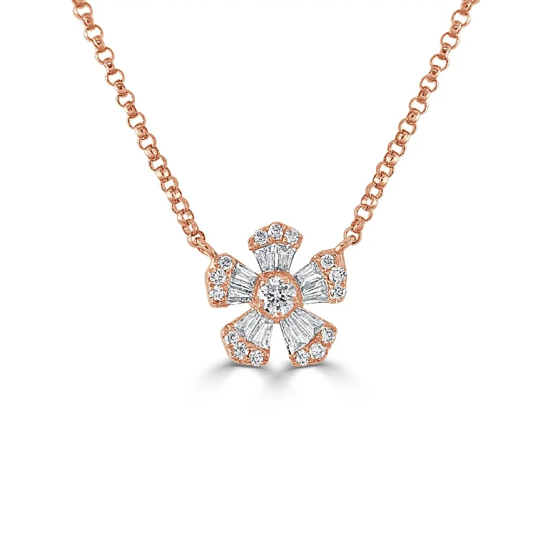 sun pendant necklace gold -Joelle Diamond Flower Necklace Pendant 14K Rose Gold 1/3 ct