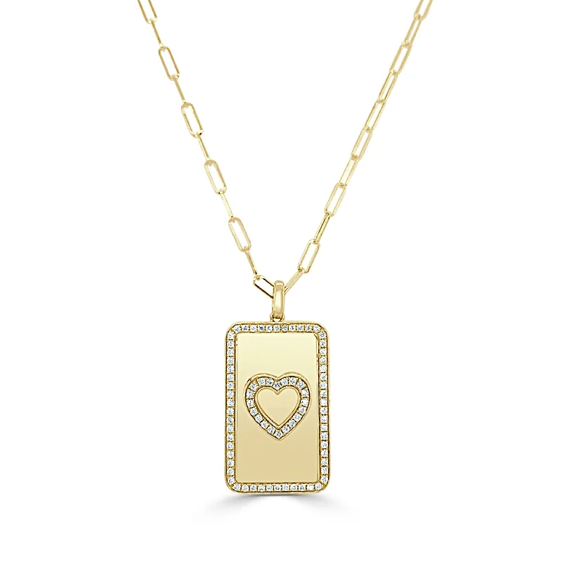 vintage bar necklace -Joelle Diamond Heart Charm Paperclip Link Necklace 16-inch 14K Gold