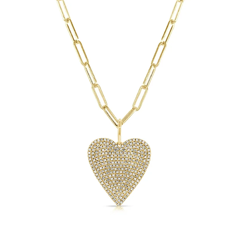 silver choker chain necklace -Joelle Diamond Heart Necklace 14K Yellow Gold on 18-inch Paperclip Chain