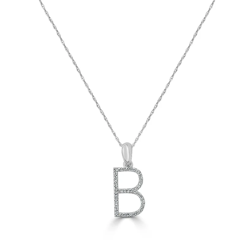 unique gemstone necklace -Joelle Diamond Initial B Letter Necklace 1/10 TDW I14K White Gold on a 16-inch Chain