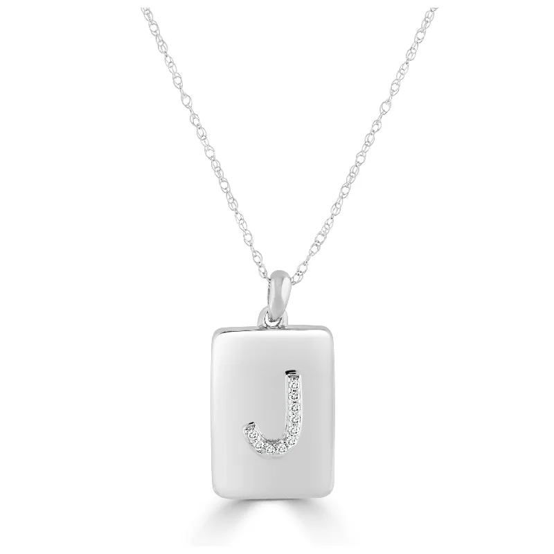 couple’s pendant necklace -Joelle Diamond Initial J Letter Dog Tag Necklace 1/25 TDW 14K White Gold on a 16-inch Chain