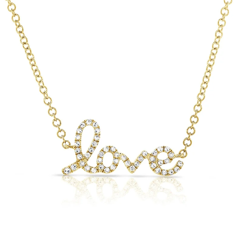 long gold necklace with pendant -Joelle Diamond Love Necklace - LOVE Neckalce 14K Yellow Gold 1/10 ct