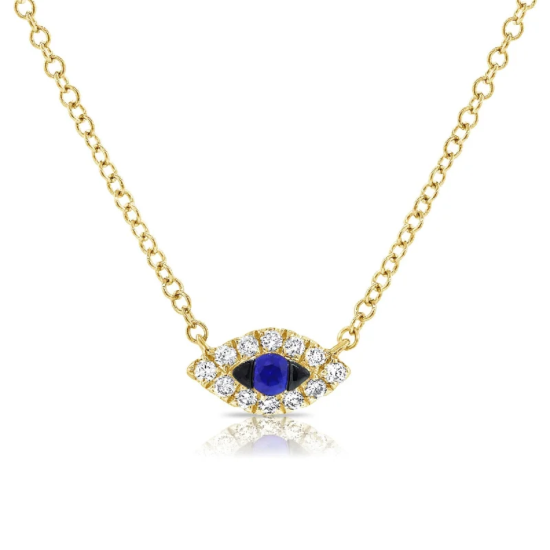 women’s pearl pendant necklace -Joelle Diamond Tiny Evil Eye Blue Sapphire Necklace 14K Gold