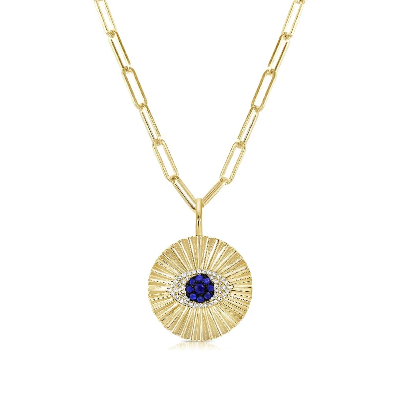 custom circle necklace -Joelle Evil Eye Sapphire & Diamond Necklace 14K yellow Gold Link Chain 18-inch