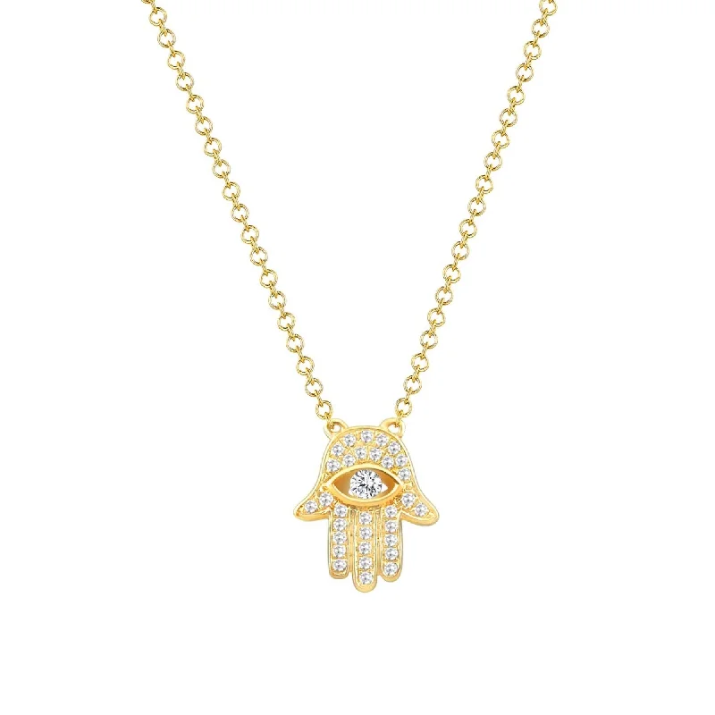 pendant necklace with initials -Joelle Hamsa Necklace Hand of God 14K Gold 1/10 CT TDW 16-inch -18-inch Chain