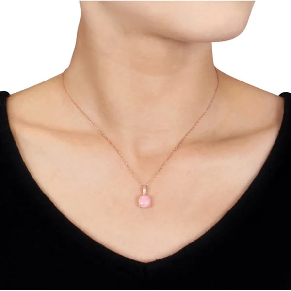 gold and pearl necklace -Miadora 10k Rose Gold Pink Opal and Diamond Accent Necklace