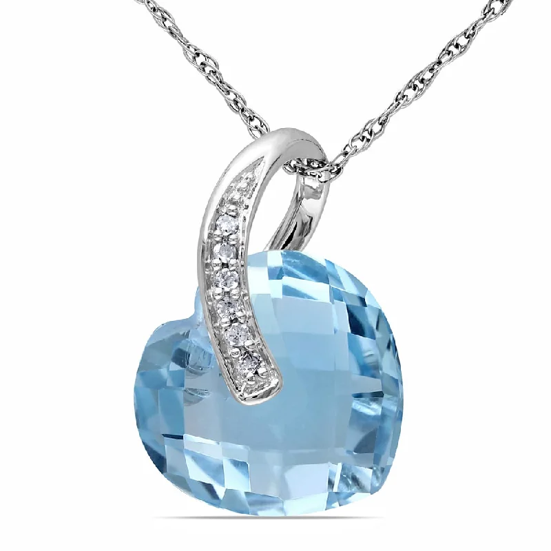 custom heart necklace -Miadora 10k White Gold 6 1/2ct Blue Topaz and Diamond Heart Necklace