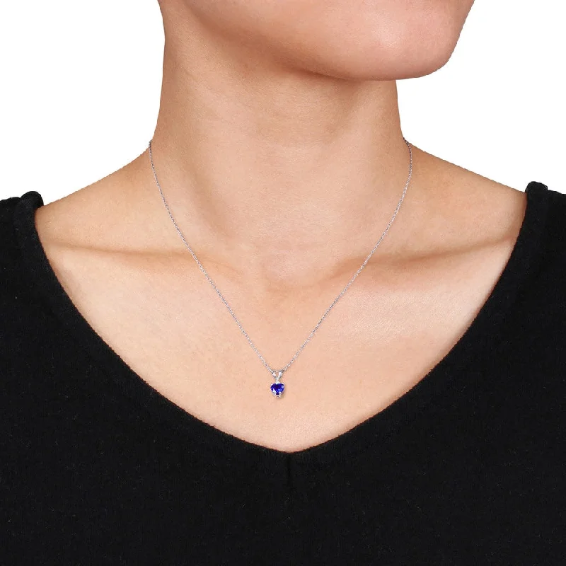 custom diamond pendant necklace -Miadora 10k White Gold Created Blue Sapphire and Diamond Accent Heart Necklace