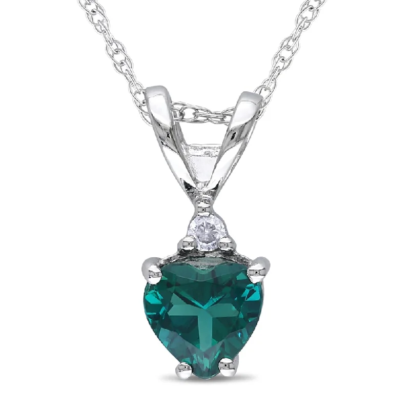 infinity love necklace -Miadora 10k White Gold Created Emerald and Diamond Accent Heart Necklace