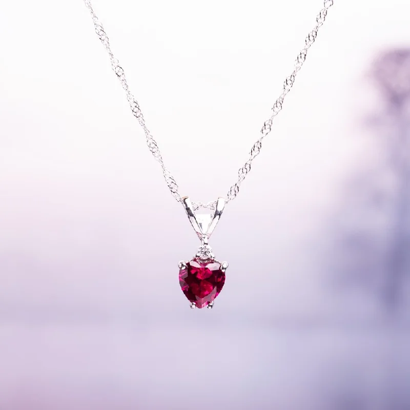 men’s leather necklace -Miadora 10k White Gold Created Ruby and Diamond Heart Necklace