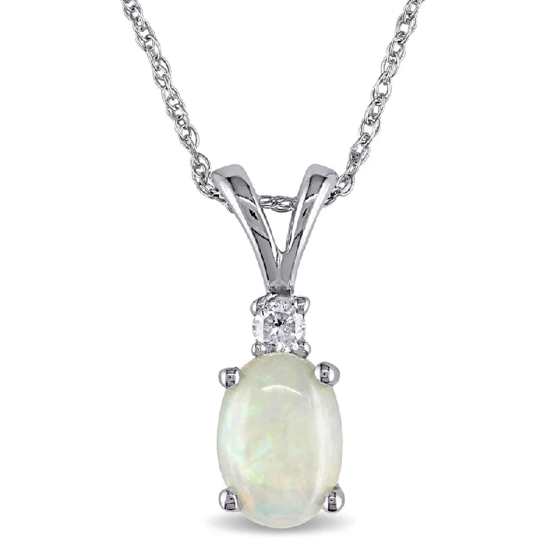 vintage gemstone necklace -Miadora 10k White Gold Opal and Diamond Fashion Necklace