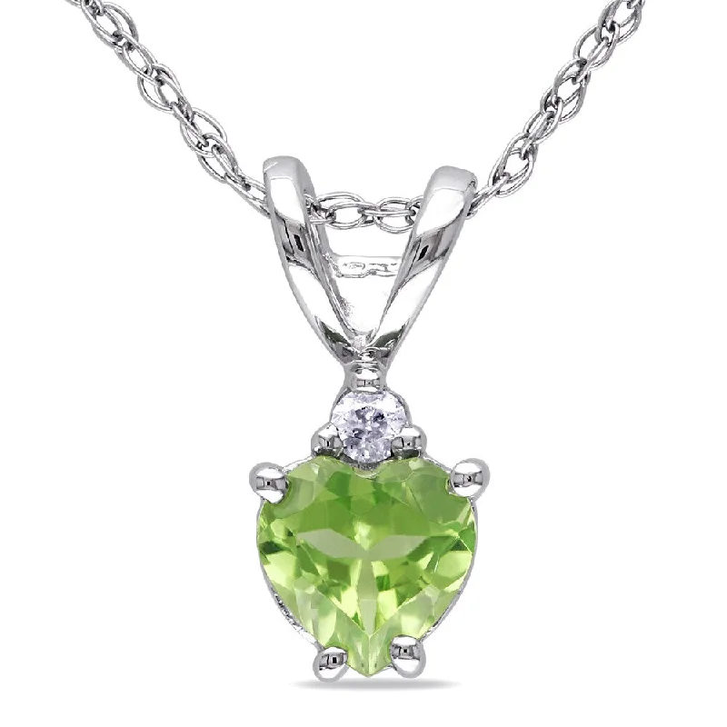 sterling silver heart pendant -Miadora 10k White Gold Peridot and Diamond Accent Heart Necklace