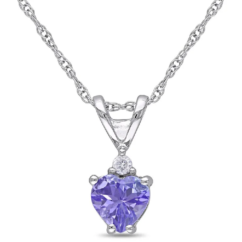 boho jewelry necklace -Miadora 10k White Gold Tanzanite and Diamond Accent Heart Necklace