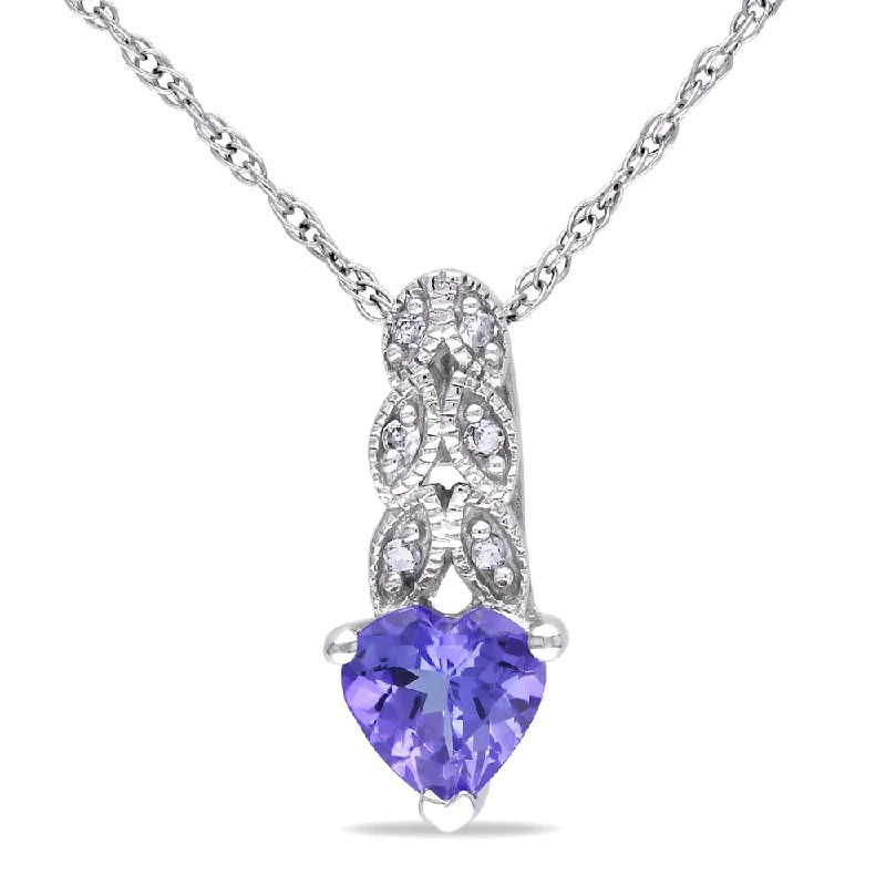 silver gemstone pendant -Miadora 10k White Gold Tanzanite and Diamond Heart Necklace