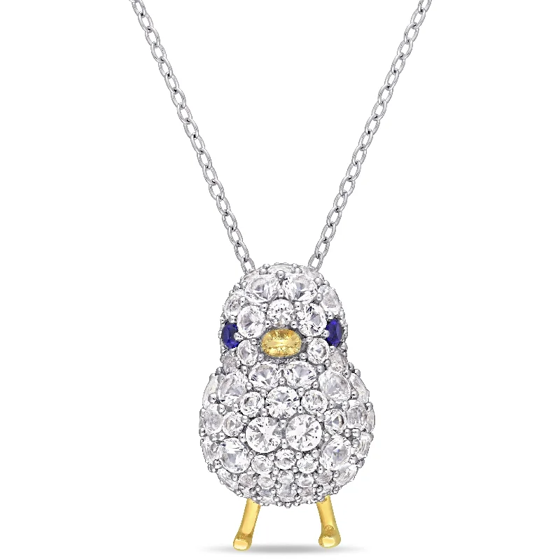 cute charm necklace gold -Miadora 2-Tone White and Yellow Plated Sterling Silver Created Blue and White Sapphire Bird Necklace