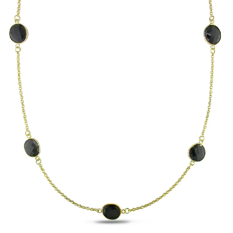 crystal gold pendant necklace -Miadora 22K Yellow Goldplated Silver Black Onyx Yard Necklace