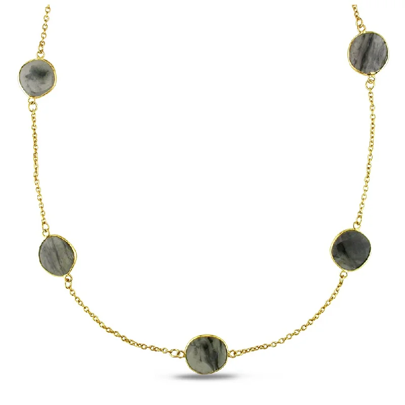 double circle pendant necklace -Miadora 22K Yellow Goldplated Silver Rutilated Quartz Yard Necklace