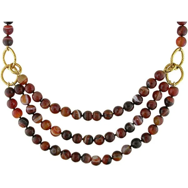 pendant necklace with initials -Miadora Goldtone 600ct TGW Brown Agate 3-strand 18-inch Necklace