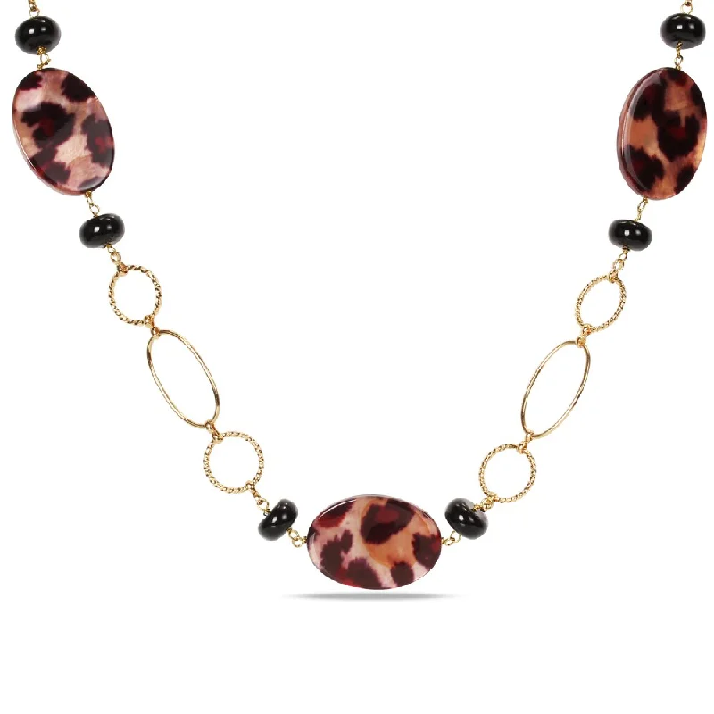 silver layered necklace -Miadora Goldtone Leopard Bead 30-inch Fashion Necklace