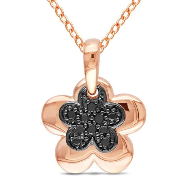 minimalist heart necklace -Miadora Pink Rhodium Plating Over Silver 1/10ct TDW Black Diamond Flower Necklace