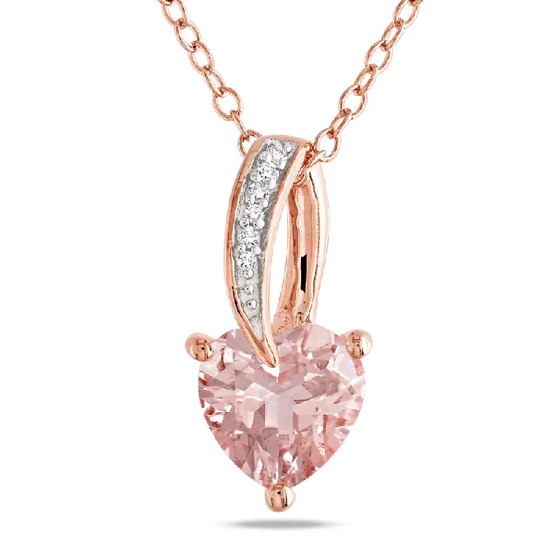 layered silver chain necklace -Miadora Rose Flash Plated Silver 1 1/10ct TGW Morganite and Diamond Heart Necklace