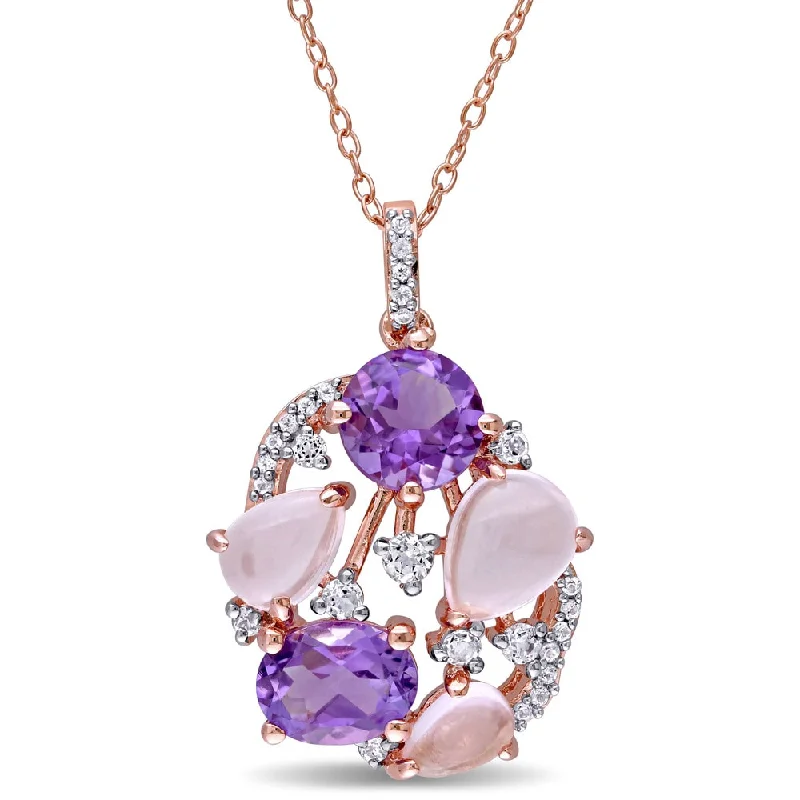 sun pendant necklace gold -Miadora Rose Plated Sterling Silver Amethyst Rose Quartz and White Topaz Openwork Necklace - Pink