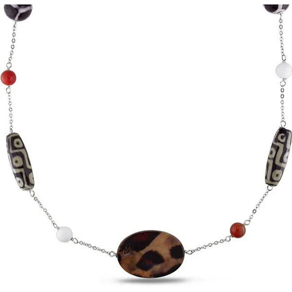 silver coin necklace -Miadora Silvertone Multi-colored Agate and Cornelian 30-inch Necklace