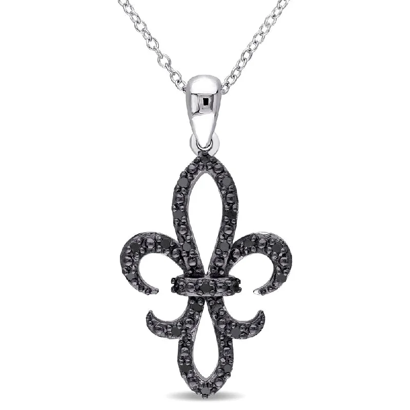 gold leaf necklace -Miadora Sterling Silver 1/4ct TDW Black Diamond Fleur de Lis Necklace