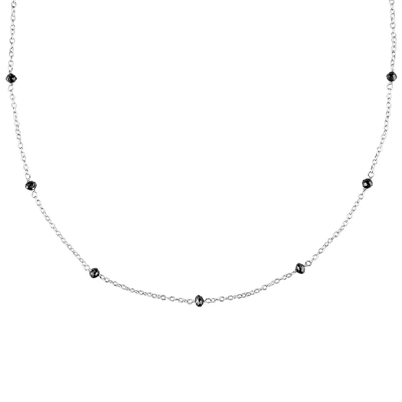 sterling silver infinity necklace -Miadora Sterling Silver 1ct TDW Black Diamond Station Necklace