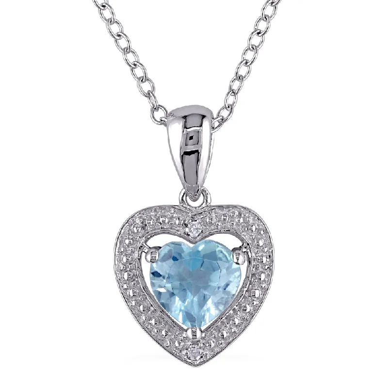 diamond necklace pendant -Miadora Sterling Silver 1ct TGW Blue Topaz and Diamond Accent Heart Necklace