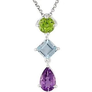 personalized pendant necklace gift -Miadora Sterling Silver Amethyst Peridot and Blue Topaz Drop Journey Necklace