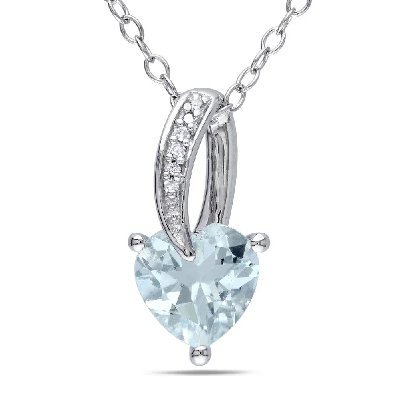 sun and moon crystal necklace -Miadora Sterling Silver Aquamarine and Diamond Accent Heart Necklace - Blue