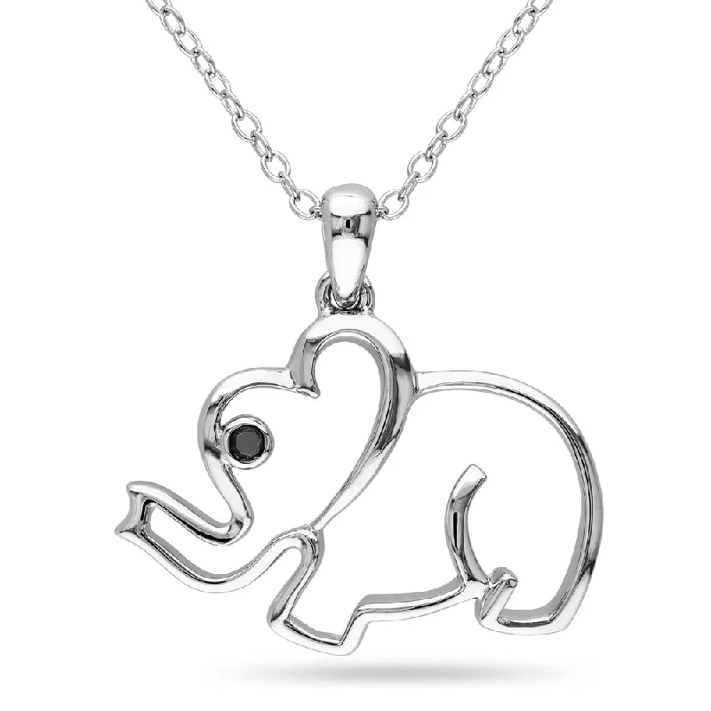 long gold necklace with pendant -Miadora Sterling Silver Black Diamond Elephant Necklace