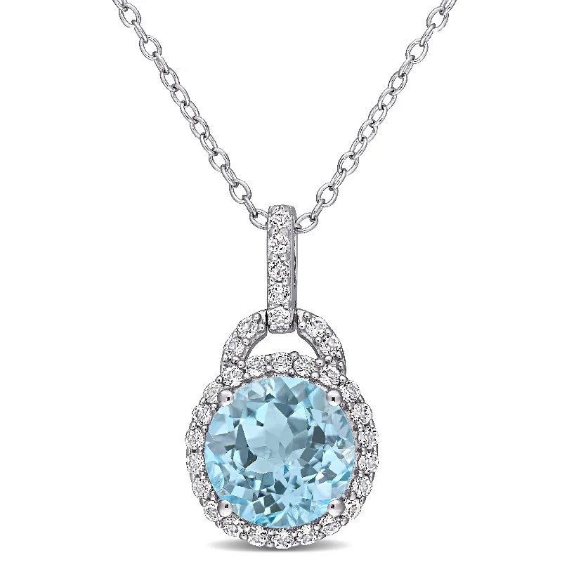 cute charm necklace gold -Miadora Sterling Silver Blue and White Topaz Circular Halo Necklace - 20.3 mm x 18 inch x 11.5 mm - 20.3 mm x 18 inch x 11.5 mm