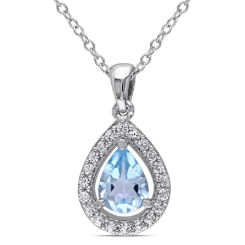 personalized letter necklace -Miadora Sterling Silver Blue Topaz and Created White Sapphire Necklace