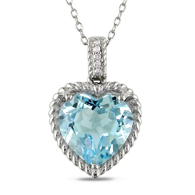 men’s personalized necklace -Miadora Sterling Silver Blue Topaz and Diamond Heart Necklace