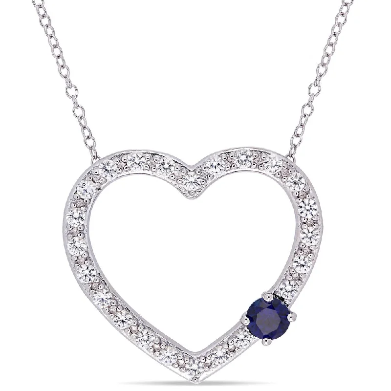 simple gold pendant necklace -Miadora Sterling Silver Created Blue and Created White Sapphire Open Heart Necklace