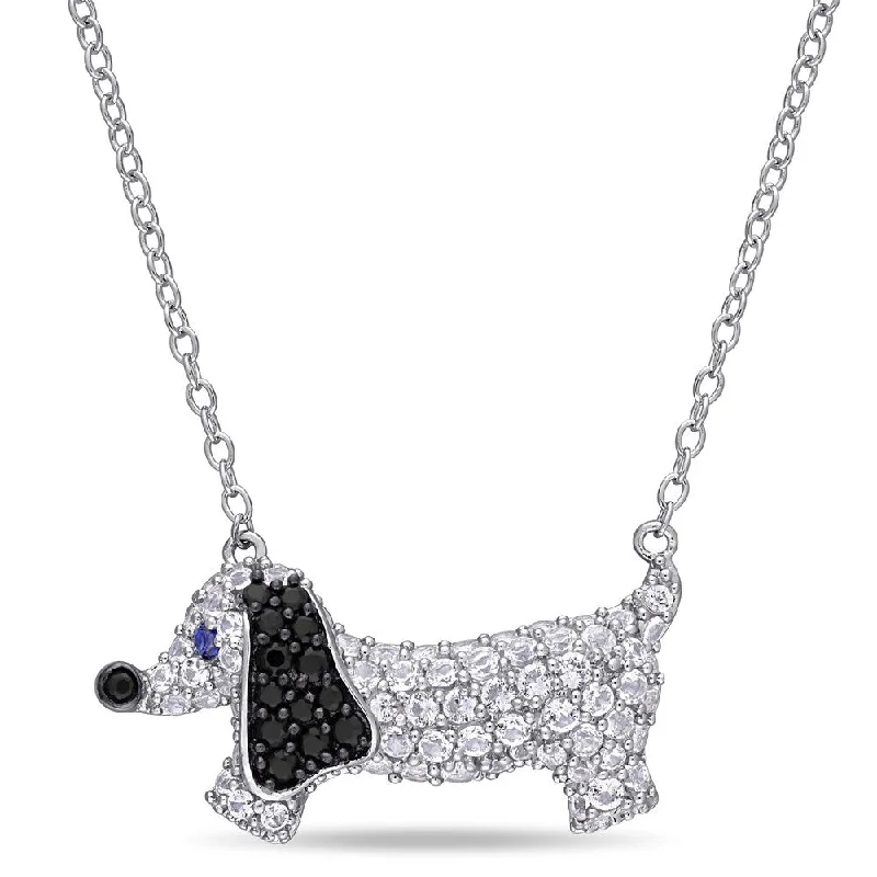 dainty initial necklace -Miadora Sterling Silver Created Blue and White Sapphire Black Spinel Dog Necklace