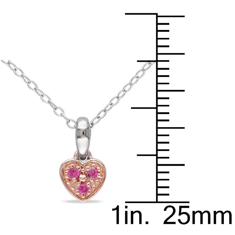 minimalist necklace for women -Miadora Sterling Silver Created Pink Sapphire Heart Necklace