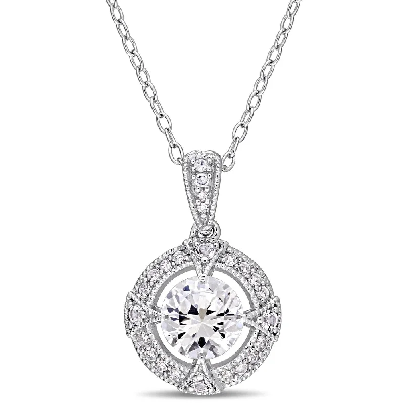 couple’s infinity necklace -Miadora Sterling Silver Created White Sapphire & 1/10ct TDW Diamond Floating Halo Necklace