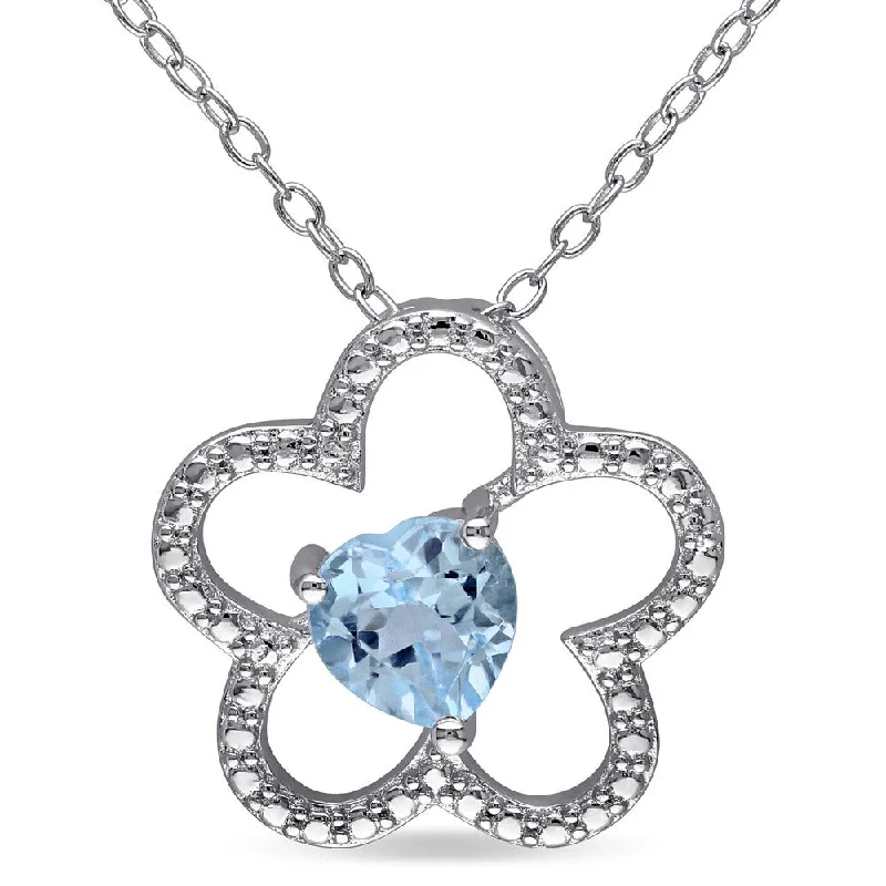 stylish gold necklace -Miadora Sterling Silver Heart-cut Sky Blue Topaz Flower Necklace